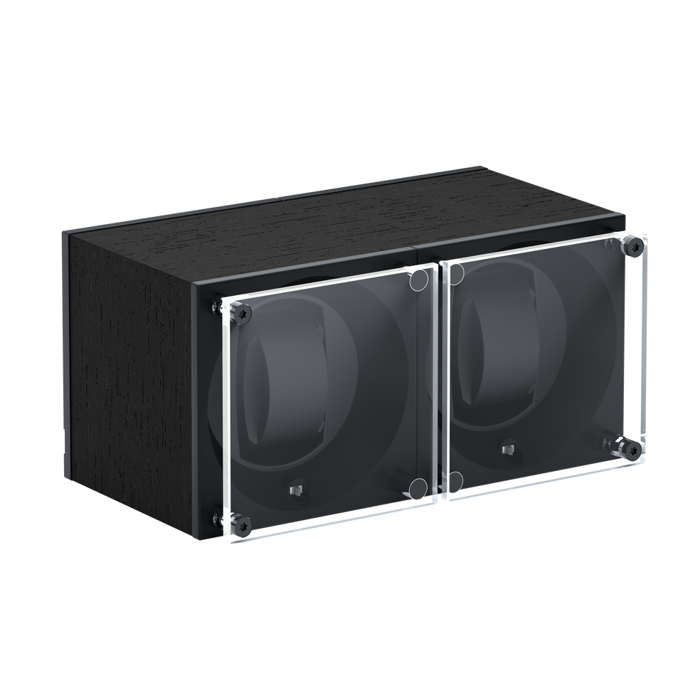 SwissKubik : remontoir montre automatique Masterbox Bois Wengé Noir 2 montres avec vitre de protection