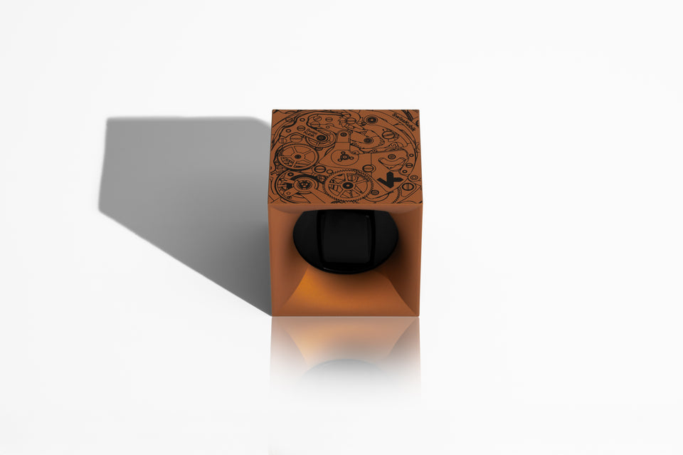 SwissKubik : remontoir montre design Soft Touch bronze mouvement blanc