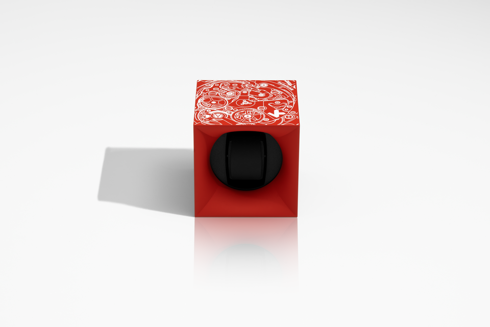 SwissKubik : remontoir montre design Soft Touch rouge mouvement noir