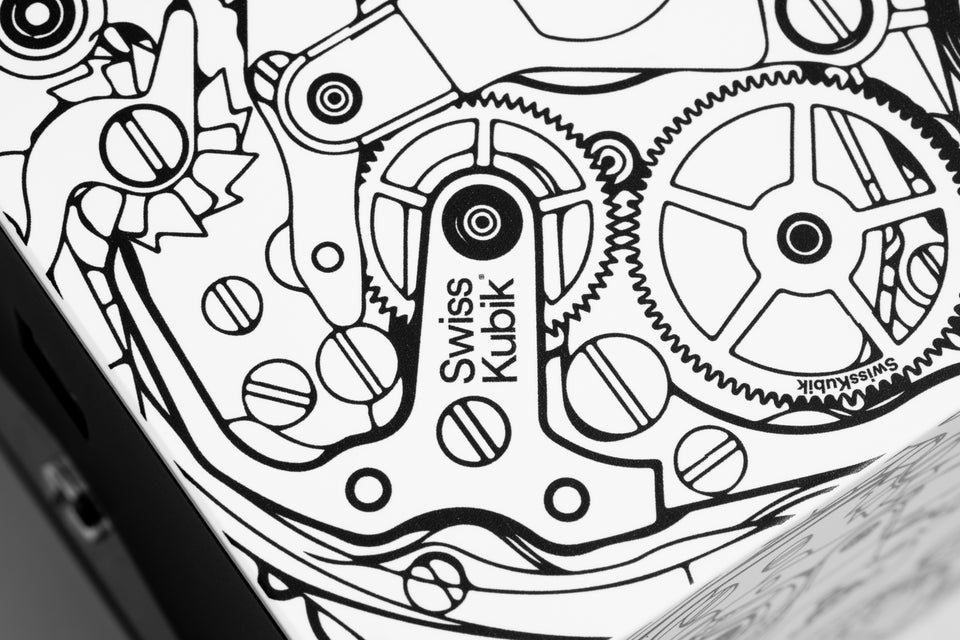 SwissKubik : remontoir montre design Soft Touch bleu mouvement blanc